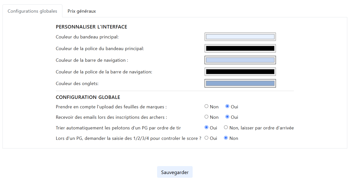 Configuration globale de l'interface