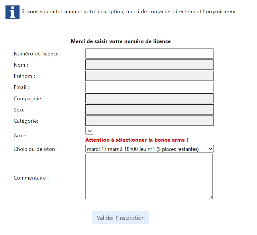 Formulaire d'inscription en ligne