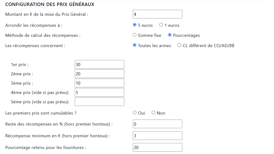 Capture écran - configuration des prix généraux