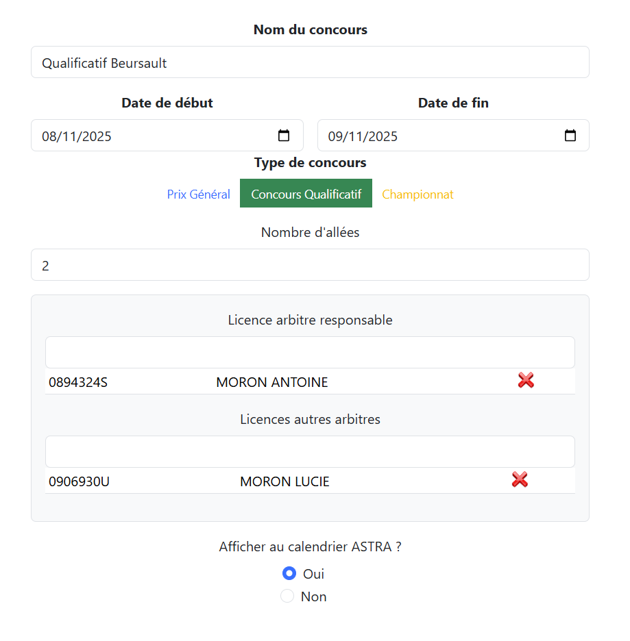Créer nouveau concours