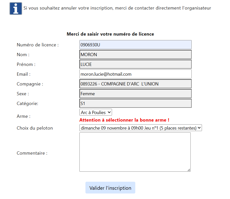 Formulaire d'inscription